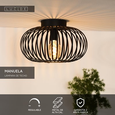 Lucide MANUELA - Lámpara de techo - Ø 39,5 cm - 1xE27 - Negro